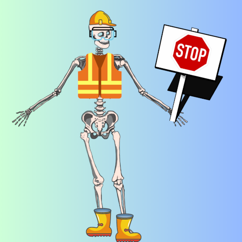 The safety skeleton with the STOP sign.